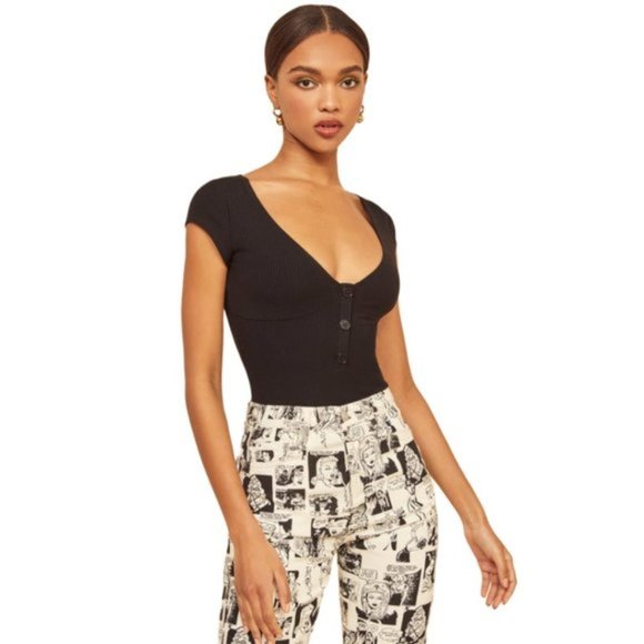 Reformation Tops - NWOT Reformation Black Marten Button Bodysuit XL